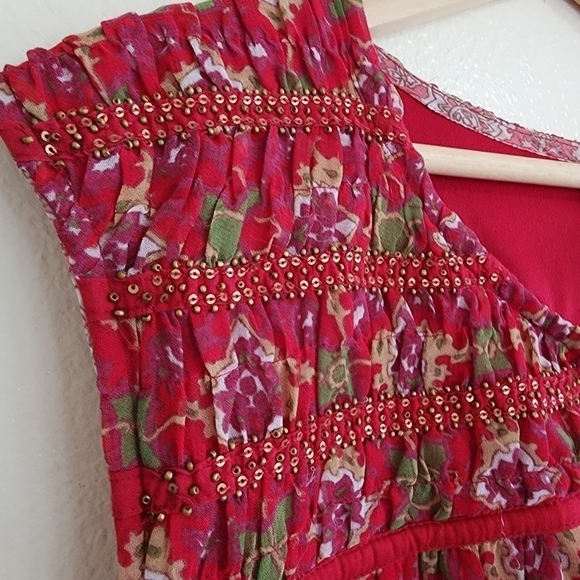 MANGO Boho Beaded Drop Waist Tunic Dress Large - Picture 6 of 10